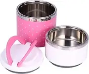 Insulation Thermal Lunch Box Stainless Steel Food Storage Container Portable Box with Handle Cute Dot Pattern 1/2/3 Layers (900ML,)