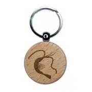 Shrimp Solid Engraved Wood Round Keychain Tag Charm