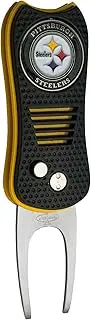 Team Golf NFL Pittsburgh Steelers Retractable Divot Tool with Double-Sided Magnetic Ball Marker, Features Patented Single Prong Design, Causes Less Damage to Greens