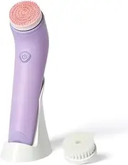 Fancii Facial Cleansing Brush with Self Cleaning Station, Rechargeable & Waterproof - Electric Face Scrubber for Gentle Exfoliation and Deep Scrubbing - 2 Exfoliating Brush Heads, Skylar (Purple)