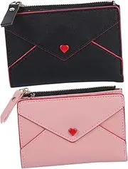 [Healvian] 2Pcs Ladies PU Leather Clutch Purses with Zipper Closure Compact Coin Holder for Women for Shopping and Travel