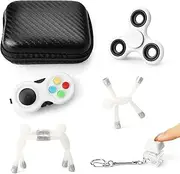 Fidget Toy Set, 6 Pack Fidget Toys for Adults, Fidget Sensory Toy Sets wtih Fidget Spinner, Fidget Pad, Fidget Keychain Keyboard, Fridge Magnet Man (White Set)