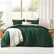 Andency Comforter King Size Emerald Green Set (104x90 Inch), 3 Pieces Dark Forest Green Tufted Farmhouse Bedding, Soft Microfiber Geometric Bed Set