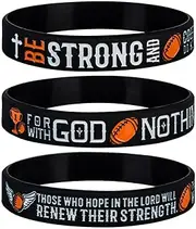 Sainstone Power of Faith Football Bible Verse Silicone Wristbands with Inspirational Scriptures Joshua 1:9 Luke 1:37 Isaiah 40:31, Motivational Engraved Bracelets Athletes Sports Party Gifts