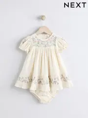 Cream Floral Embroidered Baby 100% Cotton Dress (0mths-2yrs) (E65162) | $50 - $55