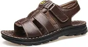 [BMMMOPGOKPOSA] Men's Casual Sandals, Leather Sports Lightweight Open Toe Sandals, Outdoor Hiking Soft Beach Sandals for Walking Cycling (Brown 49)
