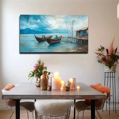 Hardworking Fishermen On Tranquil Waters Unframed Canvas Painting for Living