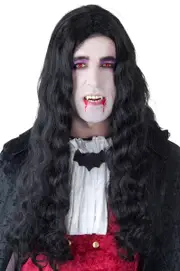 Dracula Vampire Mens Long Black Costume Wig