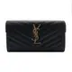 YSL Monogram V字縫線魚子醬牛皮金屬LOGO暗釦手拿長夾(372264-黑)