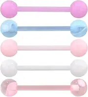 [Jewseen] 5PCS Tongue Barbells 14G Acrylic tongue piercing jewellery Candy Color tounge bars tongue piercing jewellery tongue rings for women