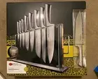 Baccarat Damashiro BODO Knife Block 10 Piece Set ACACIA CHOPPING BOARD w/ Handle