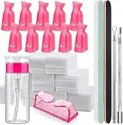 ACEmedia Nail Polish Gel Remover Tools Kit with Nail Clips, 100ml Nail Polish Remover Bottle, 500 Nail Remover Cotton Pad, Nail Brush, Cuticle Pusher, Cuticle Peeler, 100/180 Nail File, Buffer Block