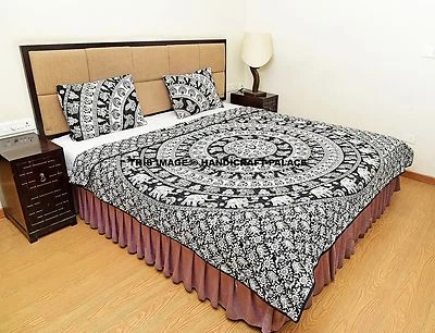 Indian Mandala Filled Quilted Quilt Blanket Reversible Doona Set Handmade Cotton