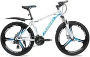 Mountain Folding Bike, 26"Aluminum Alloy Frame Unisex Off Road Bicycle 24 Speed Fully Suspended Double Disc Brake Bicycle with Front and Rear Fenders,Whiteblue