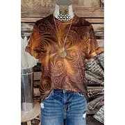 Women's T Shirt Ombre Graphic Color Block Vintage Stylish Classic Short Sleeve Crew Neck Round Neck Regular Tops Daily Print Blue Fuchsia Brown Green Summer Sp