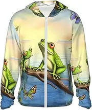 [FHEDVBN] Men's UPF 50+ Many Frogs Sing on The Branches Sun Protection Hoodie Long Sleeve Rash Guard Hiking Running Workout Shirt