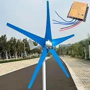 12V / 24V / 48V Wind Turbine Generator Kit 800W-1200W 5 Blade Small Wind Turbine with MPPT Controller and 5 Blue Blades, Aluminum Alloy Shell, Windmill Generator for Decks, Parks,800w,24V