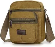 [SHAVIT] Small Canvas Messenger Bag Vintage Style Crossbody Shoulder Bag Military Satchel for Men & Women, Khaki, Small