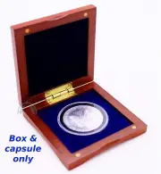 Wood Box & Coin Capsule w Black Ring for 1oz American Silver Eagle / Blue Inside