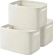Issudata Storage Basket - Woven Cotton Rope Baskets for Organizing, Decorating Shelves, Books, Towels, Toys - 3 Pack - White