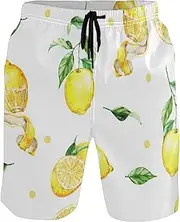 [GuoChe] Men's Novelty Beach Shorts Watercolor Yellow Lemons Quick Dry Swimwear Hot Summer Swim Trunks Bathing Suits Mesh