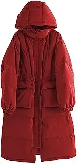 [JEShifangjiusu] Thick Waterproof Coat Thick Coat With Hat Long Winter Feather Clothing, Red, 3XL