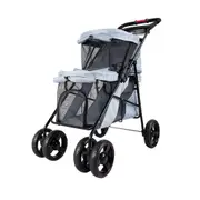 IBIYAYA Double Decker Pet Stroller for Multiple Pets - Silver Grey