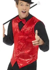 Red Sequin Waistcoat Vest Dance 20s Mardi Gras Ringmaster Magician Costume
