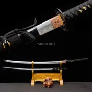 Japanese Katana High Manganese Steel Black Samurai Sword Full Tang Battle Ready.
