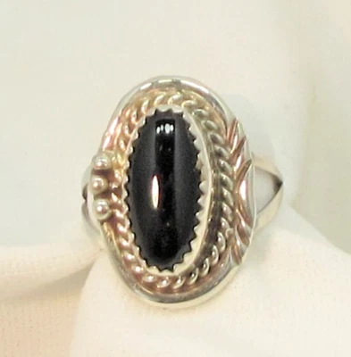 Native American Navajo Black Onyx Ring Size 7 Sterling Silver #686