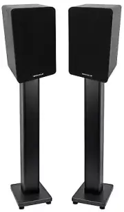 Pair Rockville RockShelf 58B Black 5.25" Home Bookshelf Speakers + 36" Stands