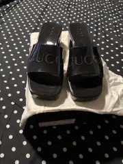 Gucci Women Black Rubber Mule Slide, Sz 39 New w/o Box