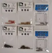 Hareline Cyclops Bead Eyes; sz 1/8; 6 packs; Gold, Black, Nickel, Copper, Brass