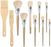 Tiabiaya 10 PCS Assorted Size Goat Hair Brushes Gilding Brush Hair Duster Flat Brush Sweep Mops for Watercolor, Wash, Ceramic