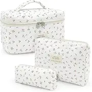 [beifon] Set of 3 Women's Cosmetic Bag Toiletry Bag with Floral Pattern, Toiletry Bag, Make Up Bag, Portable Makeup Bag, Wash Bag, Large Women Girls, Multicoloured (Multicoloured B), Modern