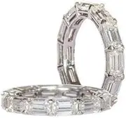 [HEARTS AND YOU] 1.5ct Emerald Cut Moissanite Wedding Band East West Eternity White Gold Plated