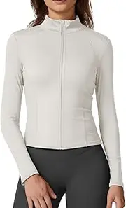 [QINSEN] Women's Full Zip Athletic Jacket Long Sleeve Double Lined Cropped Active Yoga Tops