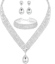 3/4 Pieces Women Jewelry Set Rhinestone Tiara Crown Necklace Bangle Bracelet Cry