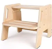 Toddler Step Stool, Wooden Height-Adjustable 2-Step Stool for Kids, Potty Training Stool with Handles for Bathroom Sink, Kitchen, Bedroom