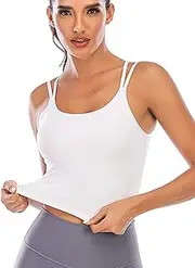 [FXTYK] Longline Padded Bra Cross Straps Push Up Sports Top Bustier Sports Bra for Women Fitness Workout Running Shirts Yoga Tank Top, White, M