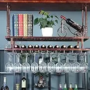 Industrial Style Wrought Iron Bar Hanging Wine Rack Height Adjustable Restaurant Decorative Wall Cabinet for Upside Down Goblet Storage (80*30CM)
