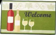 KITCHEN ACCENT RUG (nonskid back) (17"x28") 2 WINE BOTTLES & GLASSES, WELCOME,EE