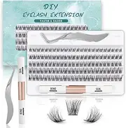 Tinure Lash Extension Kit-Individual Lashes with Bond and Seal-120 Clusters DIY False Eyelashes Natural Cluster Lashes with Eyelash Glue and Lash Tweezers C D Curl 10/12/14/15/16mm (DM-17, 120 C-Mix（10-16mm）Kit)