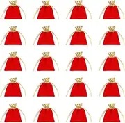 uxcell 20pcs Flocked Cloth Drawstring Bag 3.1 x 3.9 Inch Jewelry Flocked Pouches Gift Bags for Wedding Party Favor Candy Jewelry Packaging Organizing Storage, Gold Red