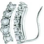 14k White Gold Round Diamond Journey Climber Earrings 1/6 Cttw