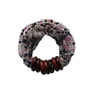 WOMENâS BALI BRACELET â Tranlucent Purple MIX 10-Strand Glass Beads Elastic