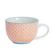 Hand Printed Cappuccino Cup Set Porcelain Coffee Teacups Orange 250ml