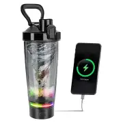 GGP Black Portable Electric Shaker Bottle With Led Light, 550Ml Sports Protein Mixer Cup For Gym And Travel