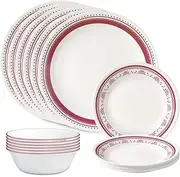 [CORELLE] Everyday 18-PC Dinnerware Set, Service for 6, Durable and Eco-Friendly, Higher Rim Glass Plate & Bowl Set, Microwave and Dishwasher Safe, Sadie
