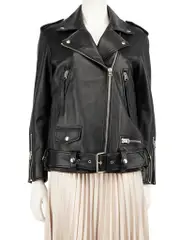 Black Leather Biker Oversized Jacket